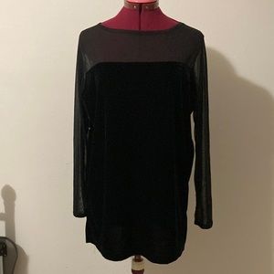FRAZIER LAWRENCE Size M Black velvet with sheer neckline & sleeves tunic blouse